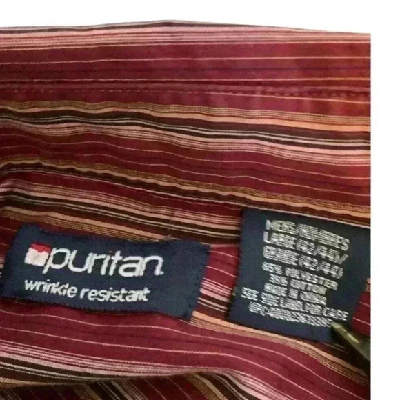 Puritan Men's Maroon Striped  Resistant Button Up Shirts Long Sleeves Size Large - Picture 4 of 4